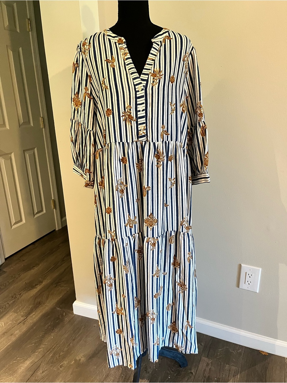 Figueroa & Flower Striped Tiered Midi Dress Sz XL